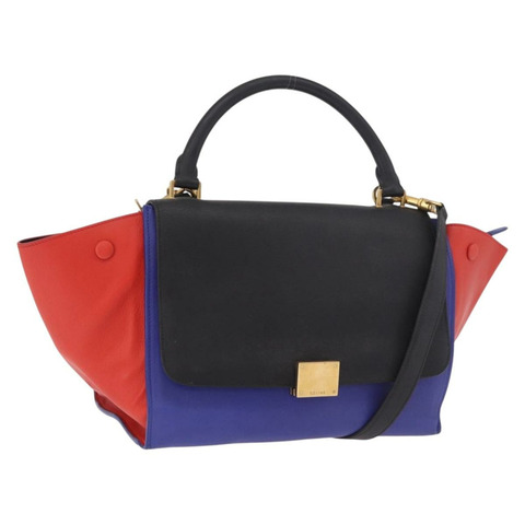 CELINE Trapeze 手提包 皮革 2way 紅色 黑色 Auth ka5041A