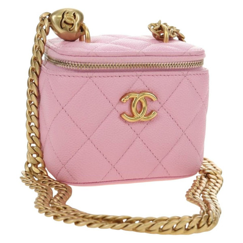 香奈兒 (CHANEL) 魚子醬紋粉紅金 CC 鏈條單背包 Auth hk3887SAM