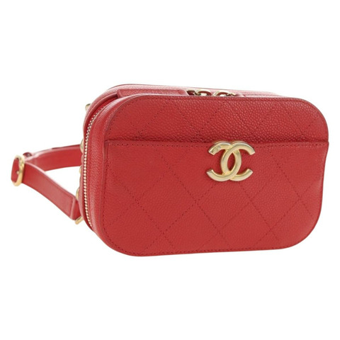 香奈兒 (CHANEL) 絎縫時尚 Affinity 鏈條包，魚子醬紋皮革，紅色，金色雙C標誌，正品編號 189719M