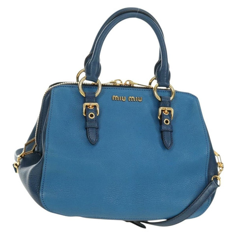 Miu Miu 手提包 皮革 兩用 藍色 金色 正品 190326M