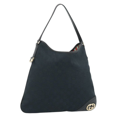 GUCCI GG帆布肩背包 黑色 金色 169947 正品 190317A