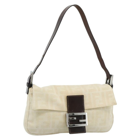 FENDI Zucca帆布Mamma Baguette肩背包 米色 銀色 正品 190260SAM