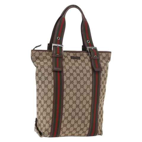 GUCCI GG Supreme Web Sherry Line 手提包 米色 銀色 131186 正品 BA13747A