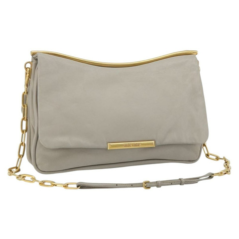 Miu Miu 鏈條單肩包 皮革 灰色 金色 正品 BA13736V