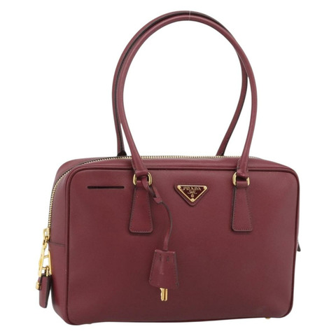 PRADA 手提包 Safiano 皮革 紅色 金色 正品 190179A