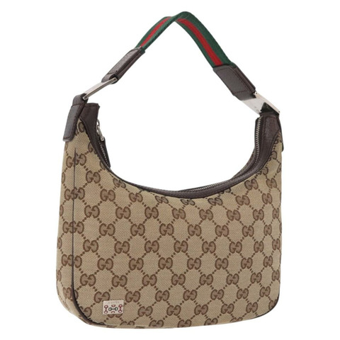 GUCCI GG帆布雪莉系列手提包 米色 銀色 145811 正品 190086V