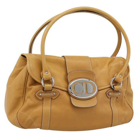 Christian Dior 手提包 皮革 米色 銀色 正品 189896A