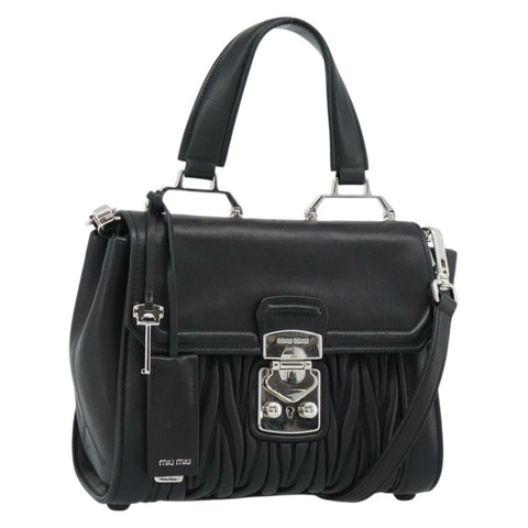 Miu Miu Matelasse 手袋 皮革 2way 黑色 銀色 正品 189898SM