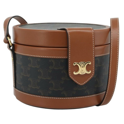 CELINE Macadam帆布Triomphe Tambour單背包 PVC黑色金色正品 189888SM