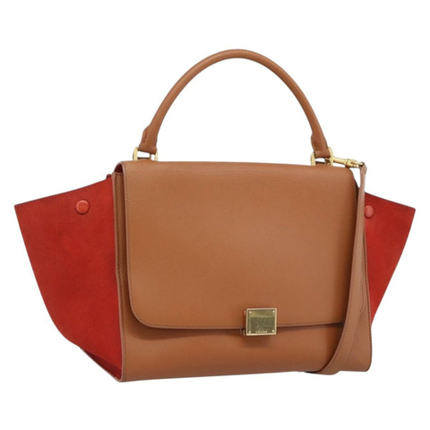 CELINE Trapeze 手提包 皮革 2way 棕色 金色 Auth 189874A