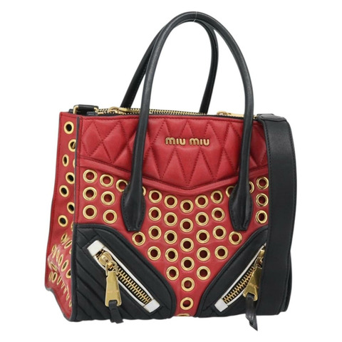 Miu Miu 手提包 皮革 兩用 紅色 金色 正品 189800A