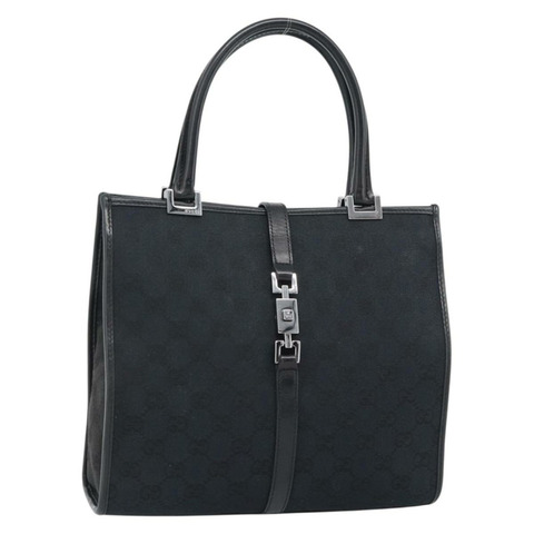 GUCCI GG帆布Jackie手提包 皮革 黑色 銀色 002 1065 正品 BA13717V