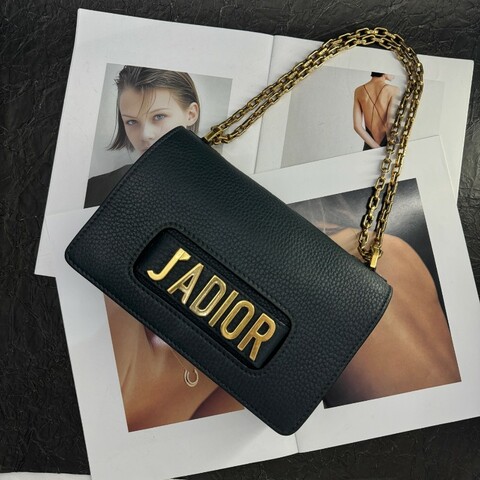 Dior迪奧 J'ADIOR 黑色牛皮金色鏈條手提包單肩包 中號