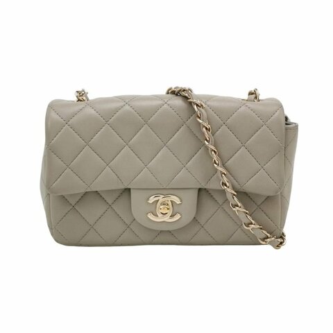 Chanel Classic Flap 季節限定款大mini羊皮純色菱格絎縫雙C扣皮穿鏈斜挎包單肩包