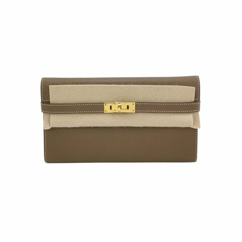Hermes Kelly凱莉包大純色旋扣皮夾Epsom牛皮金扣18etoupe大象灰Y刻