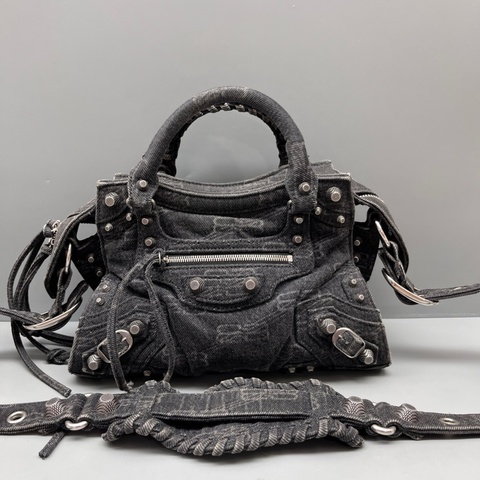 巴黎世家 Balenciaga黑色牛仔布機車包