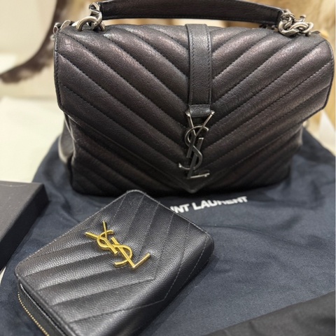 9.5成新 YSL銀扣手提斜背包 台灣免稅店購入