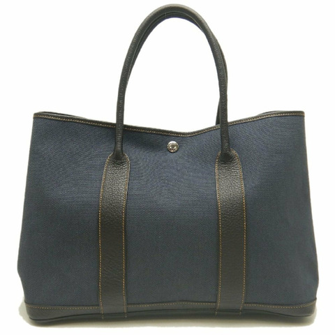 HERMES Garden Party PM 手提包，Toile H Denim Foncé，女式，253906