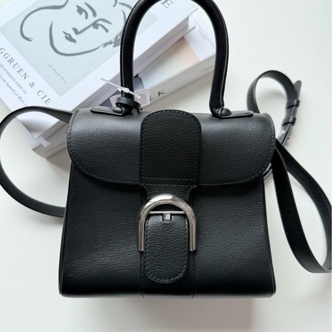 Delvaux 德爾沃 brilliant mini 黑銀荔枝紋牛皮 手提斜挎包 尺寸：20x15x10cm  單包