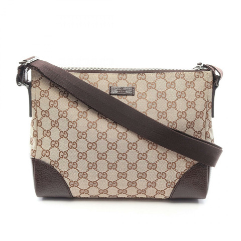 GUCCI GG帆布斜背單肩包 114273 皮革 米色 棕色 二手 女士