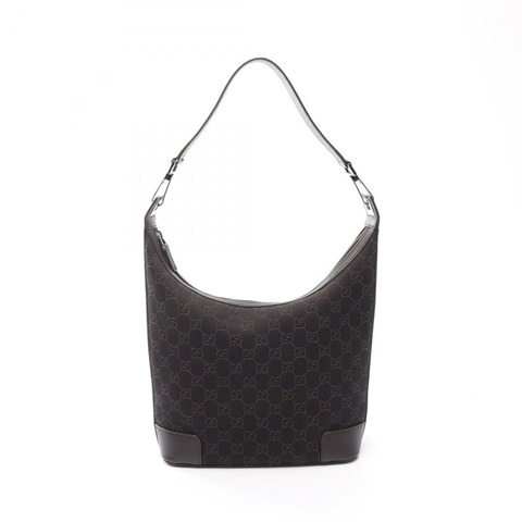 GUCCI GG圖案單背包 143744 帆布皮革棕色 二手 女士
