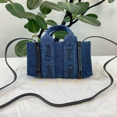 Chloe/蔻依 Woody 牛仔丹寧小號手提斜挎包