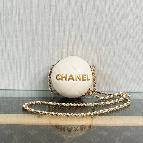 🤍 威選精品｜CHANEL 米白色金扣字母 Logo 圓球鏈條包 🤍