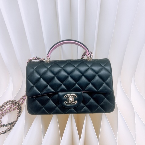 Chanel mini cf 20 黑拼粉手柄鏈條包