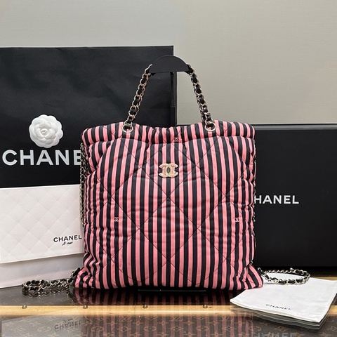 🩷 威選精品｜CHANEL Coco Beach 黑粉條紋金扣 秀款 手提／後背包 🩷