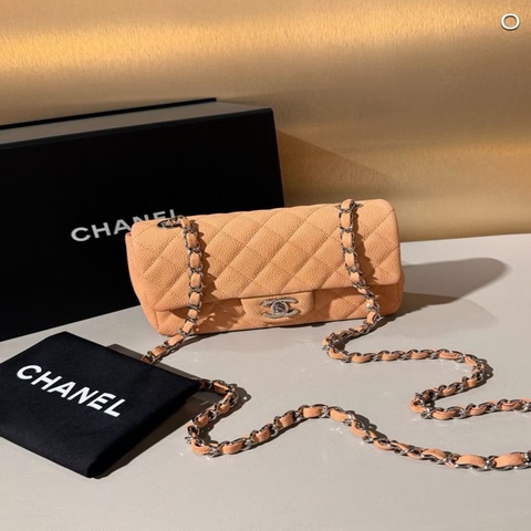 🧡 威選精品｜CHANEL Classic Flap 大 Mini 磨砂牛皮 銀扣鏈條包 🧡