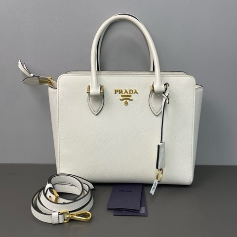 🤍 威選精品｜PRADA 白色 Saffiano 十字紋 手提肩背包 🤍