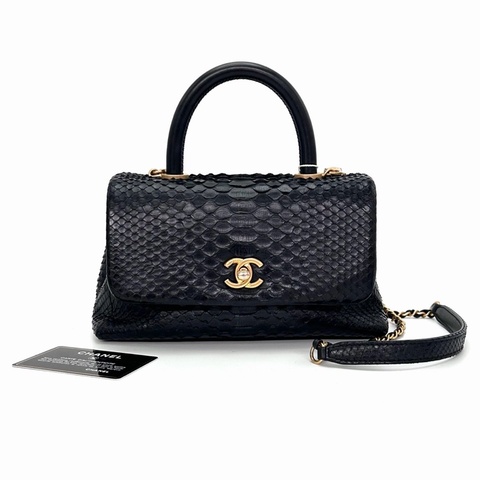 🖤 威選精品｜CHANEL Coco Handle 黑金蛇皮 小號 手提肩背斜背包 🖤