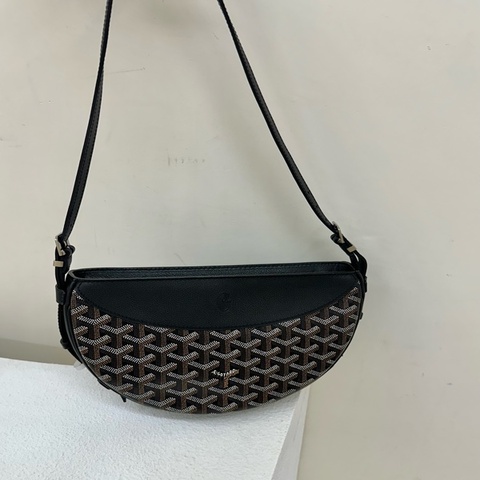 99新 Goyard Hirondelle Y字印拉鍊開合帆布拼小牛皮 燕子包 單肩包 黑色black