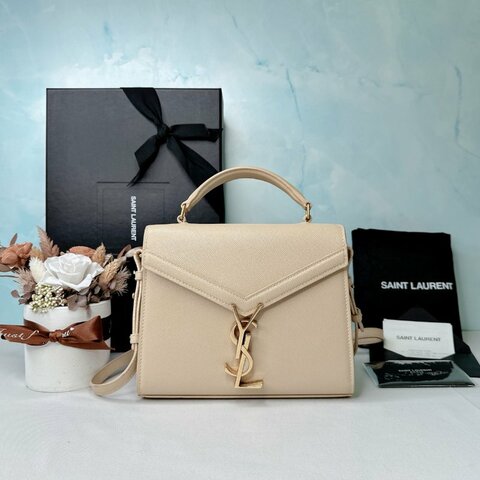 YSL Cassandra奶茶色皮革手提斜背包