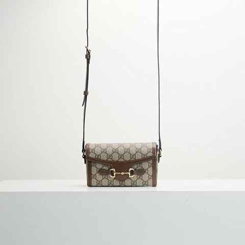 二手Gucci 1955 橫版手機包/棕老花