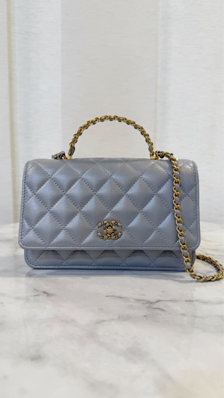 Chanel 珠光淺灰羊皮19 Handle手提斜背WOC AP3664