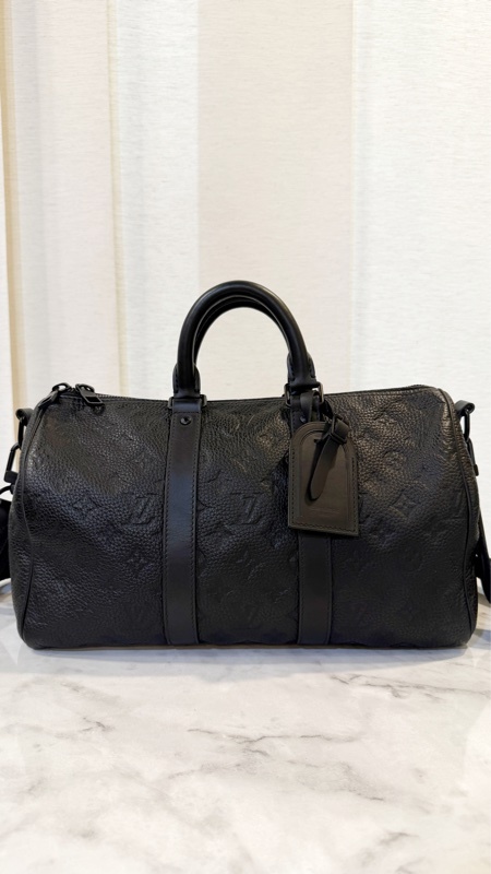 LV 黑牛皮壓紋Keepall 35手提斜背波士頓包M22765