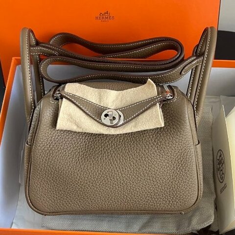 近新品 Hermes愛馬仕 Lindy Mini 大象灰銀扣