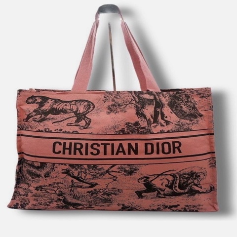 Dior 粉色動物花紋 帆布包 沙灘袋 肩背包 托特包