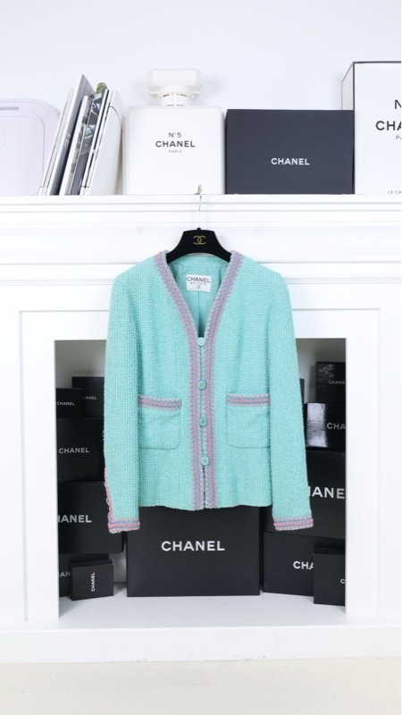 Chanel 94年薄荷绿拼色电话线滚边外套
