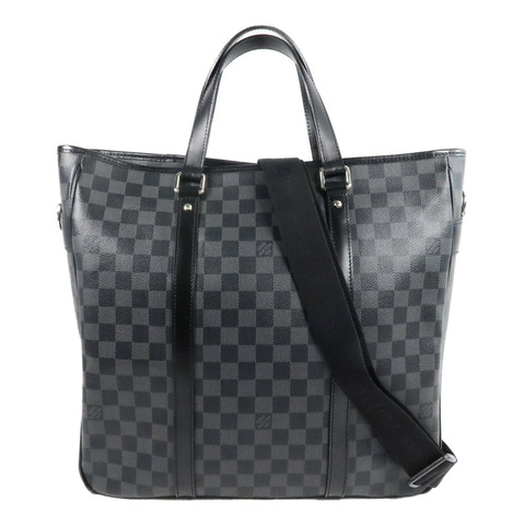 LOUIS VUITTON Damier Graphite Tadao MM銀扣手挽肩背兩用袋