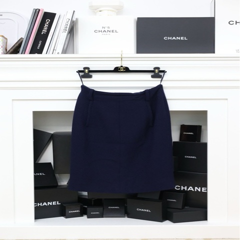 Chanel蓝色粗花呢半裙