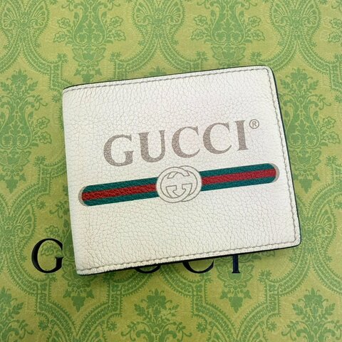 *SHIHNA名牌精品*Gucci 白色荔枝紋logo短夾