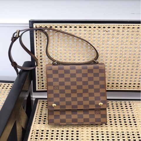 LV棕色棋盘格竖版小书包单肩包
