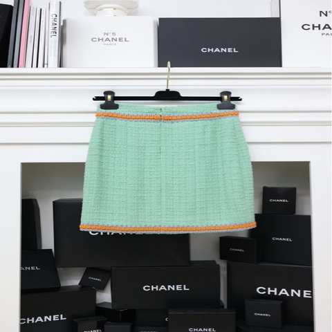 Chanel1994年走秀款薄荷电话线绿粗花呢半裙