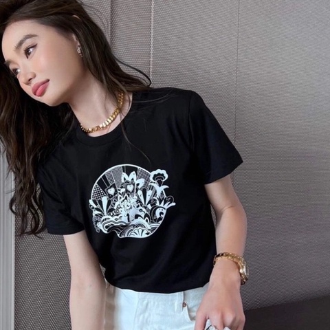 𝙃𝙀𝙍𝙈𝙀𝙎 愛馬仕 白色印花黑色T恤 修身款36