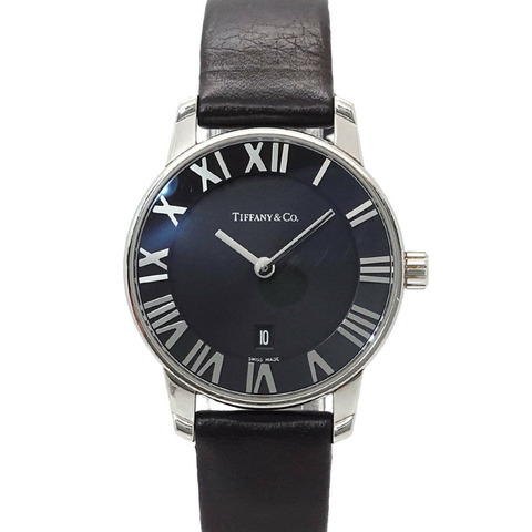 Tiffany & Co.) Atlas Dome Z1830 11 10A10A52A 女士腕錶，日期顯示，黑色石英錶