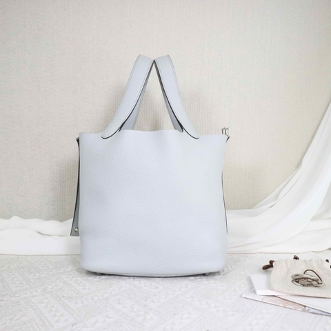 HERMES 愛馬仕 Picotin Lock 22 菜籃子手提包 聖杯藍 銀扣