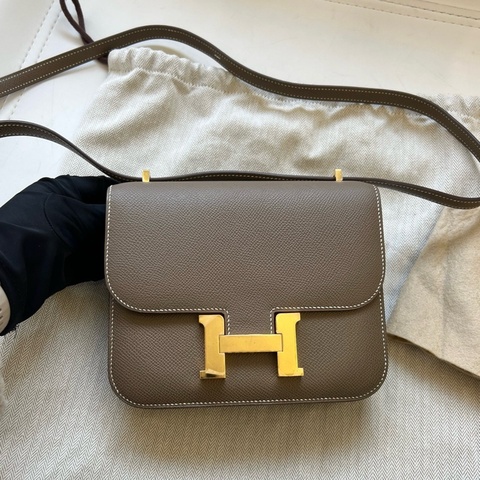 Hermes愛馬仕 康康19 constance mini 斜背包 大象灰 金扣