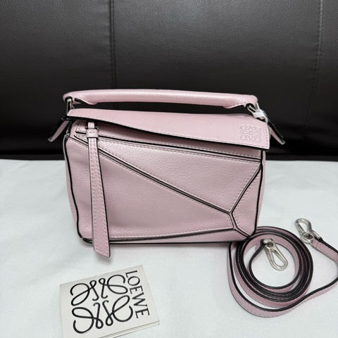 LOEWE羅意威 冰粉色牛皮 Puzzle迷你mini幾何包手提包單肩包斜挎包